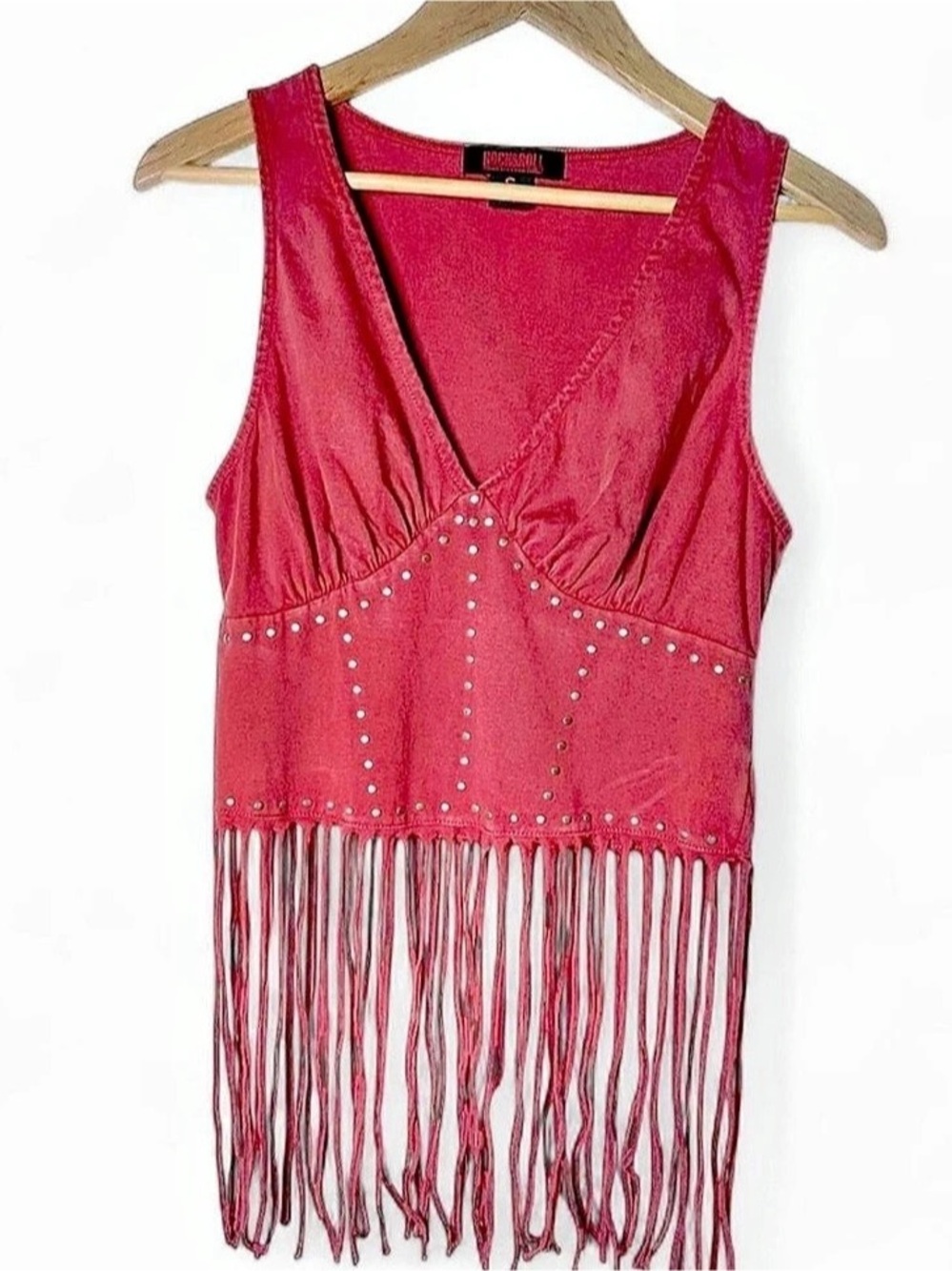 Rock & Roll Studded Fringe Corset Red Tank Size Small Bohemian, Festival, Cowgir